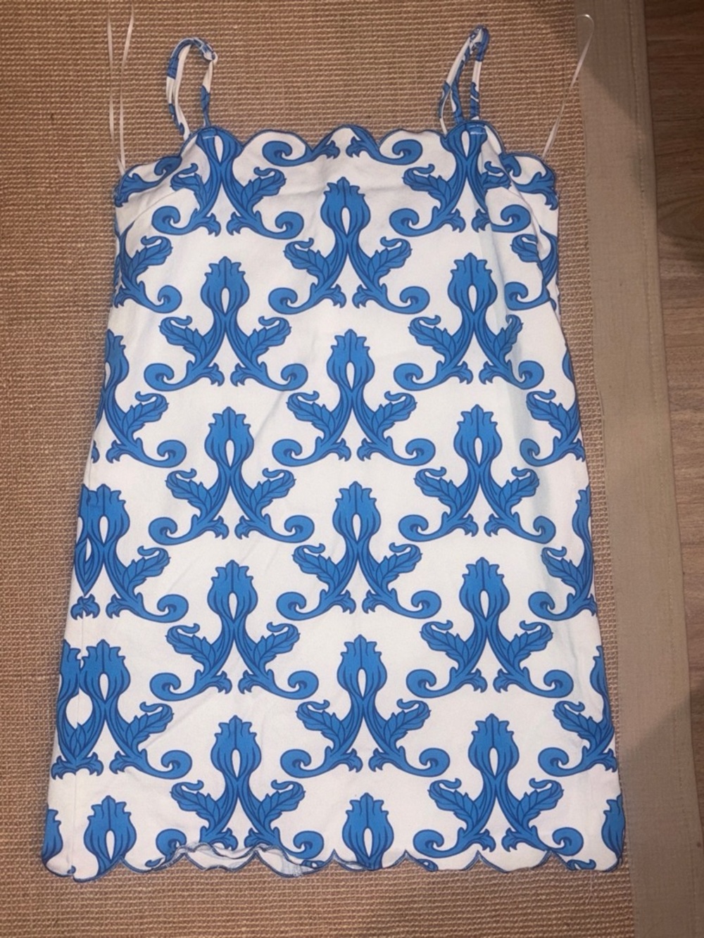 Vici White Mini Dress with Blue Damask Print Size Small